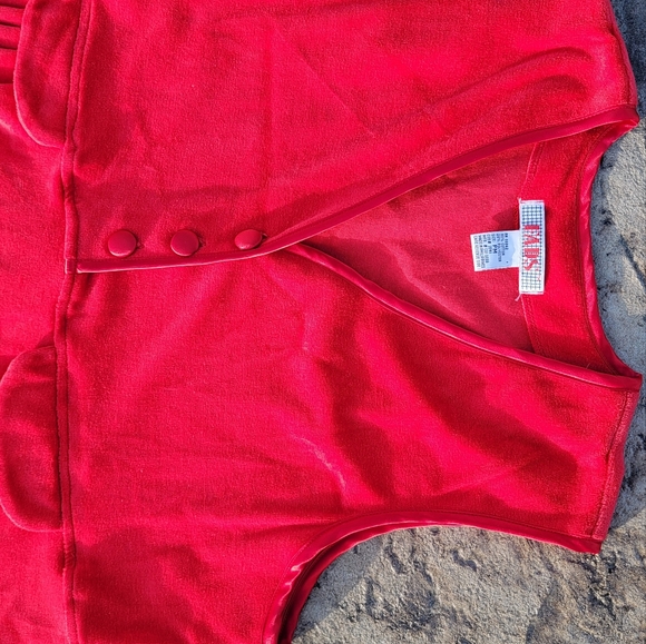 Red plush material dress cover up - Picture 3 of 7